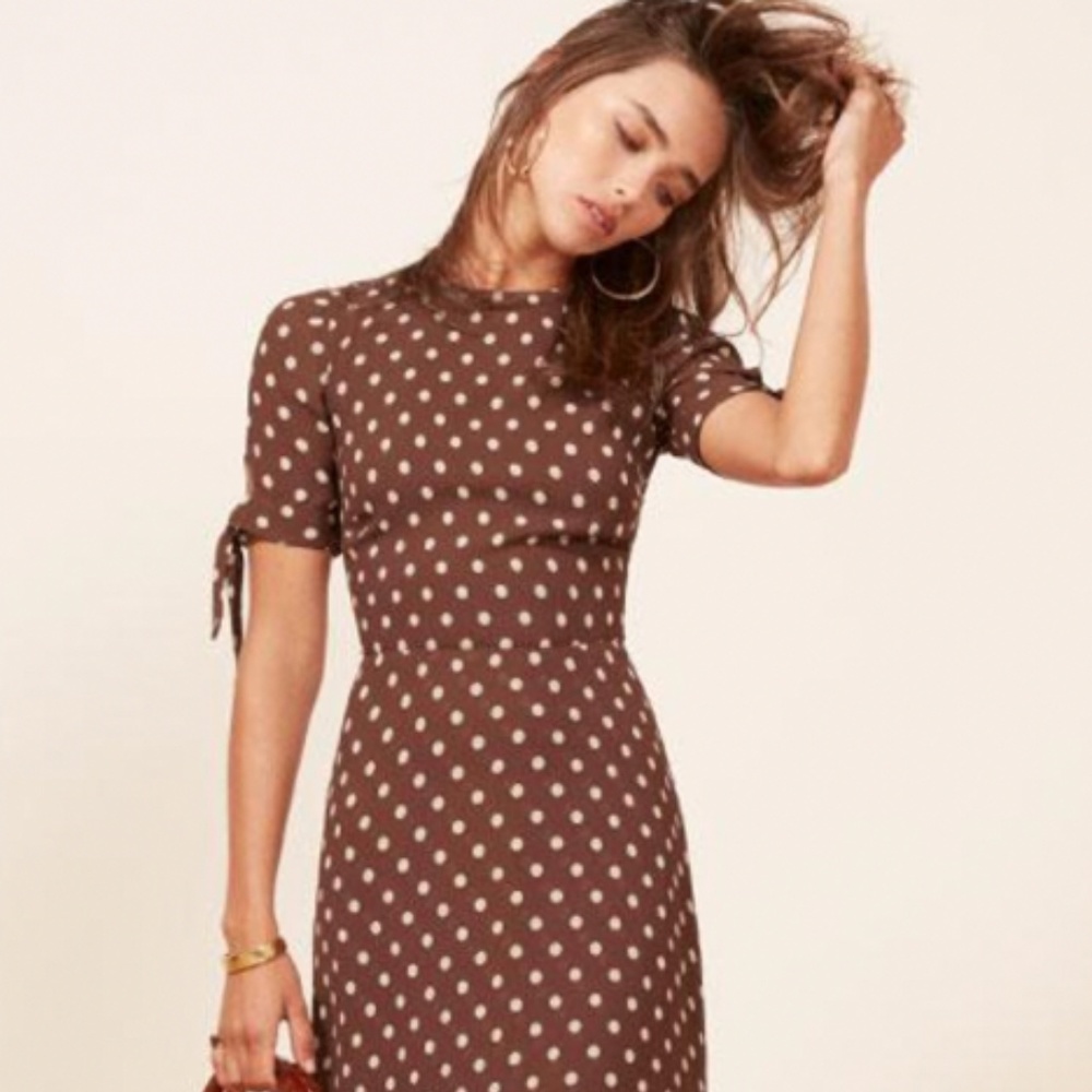 Midi Brown Polka Dot Dress from Reformation